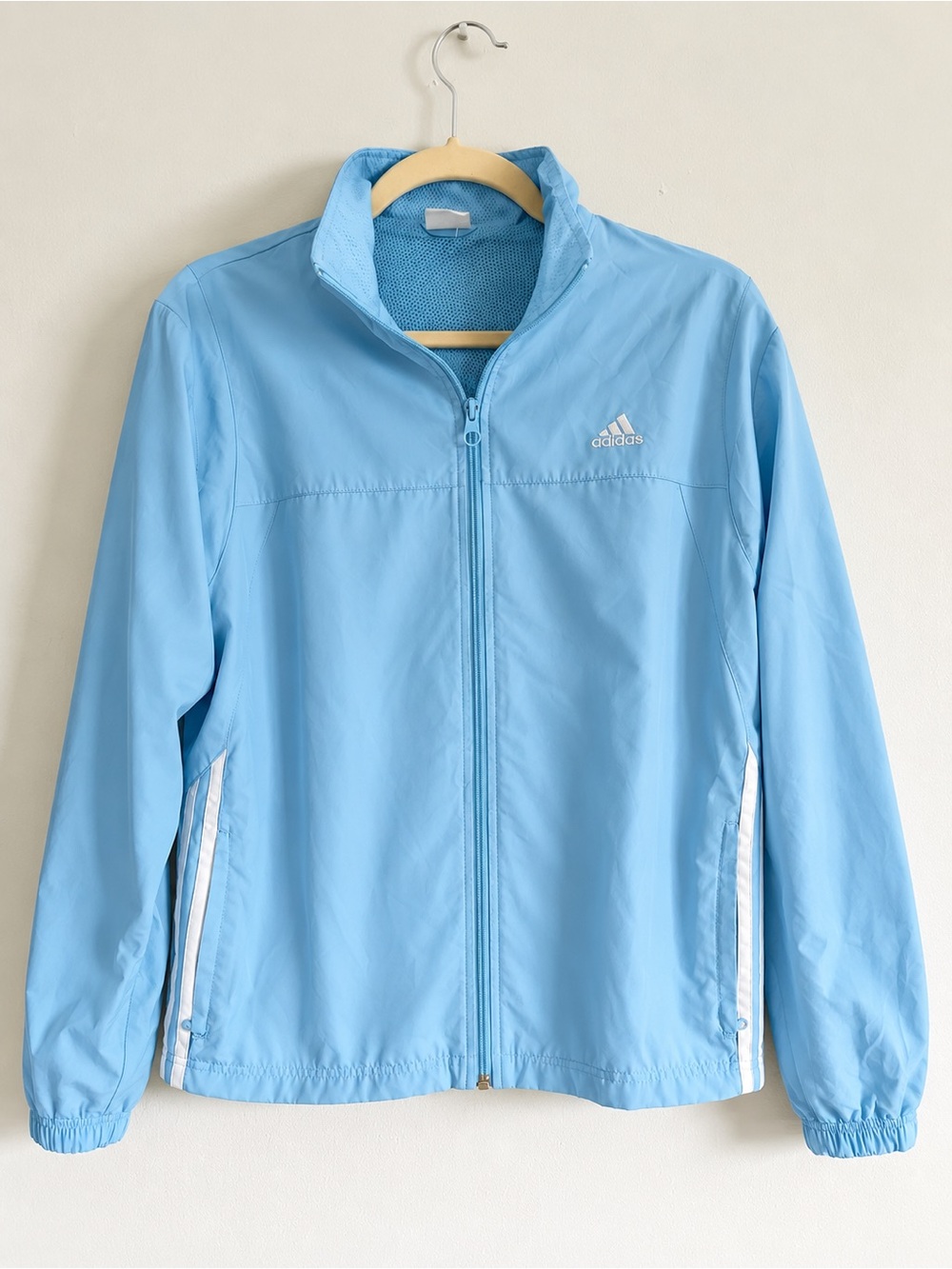 adidas Light Blue Kids Zip-Up Rain Jacket with White Accents